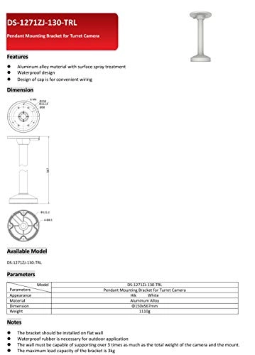 CPM PC130T - Pendant Mounting Bracket Ceiling Mount WHITE