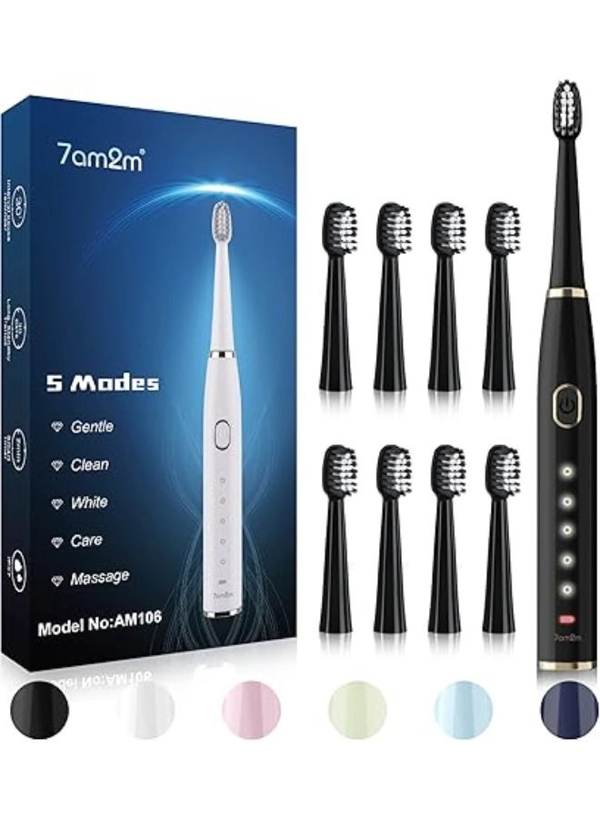 Sonic Electric Toothbrush - 8 Heads 5 Modes Midnight Black