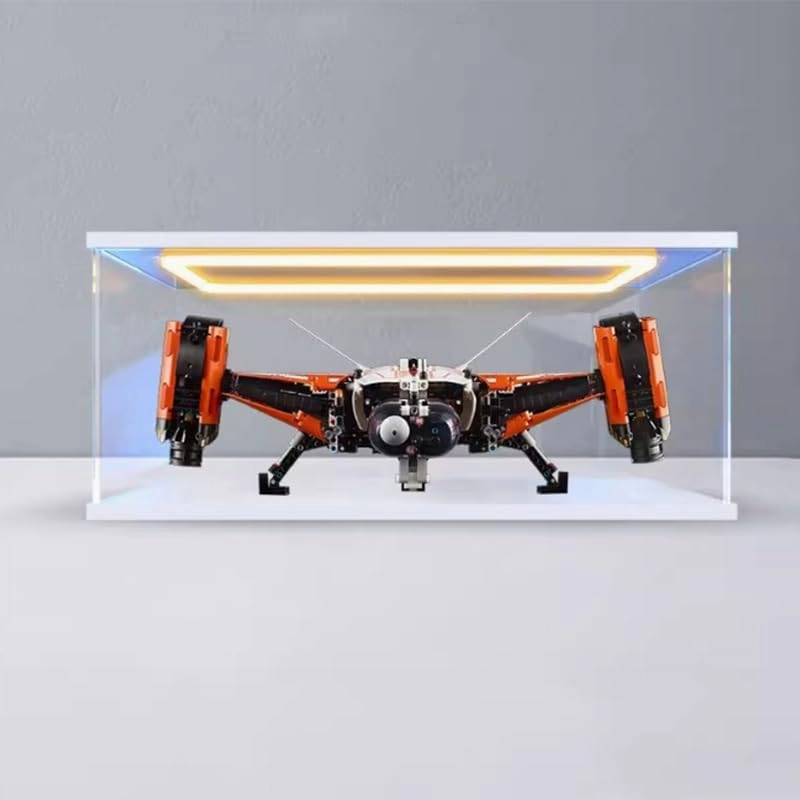 Clear Acrylic Display Case - 55x50x25cm Wood Bottom+top Light