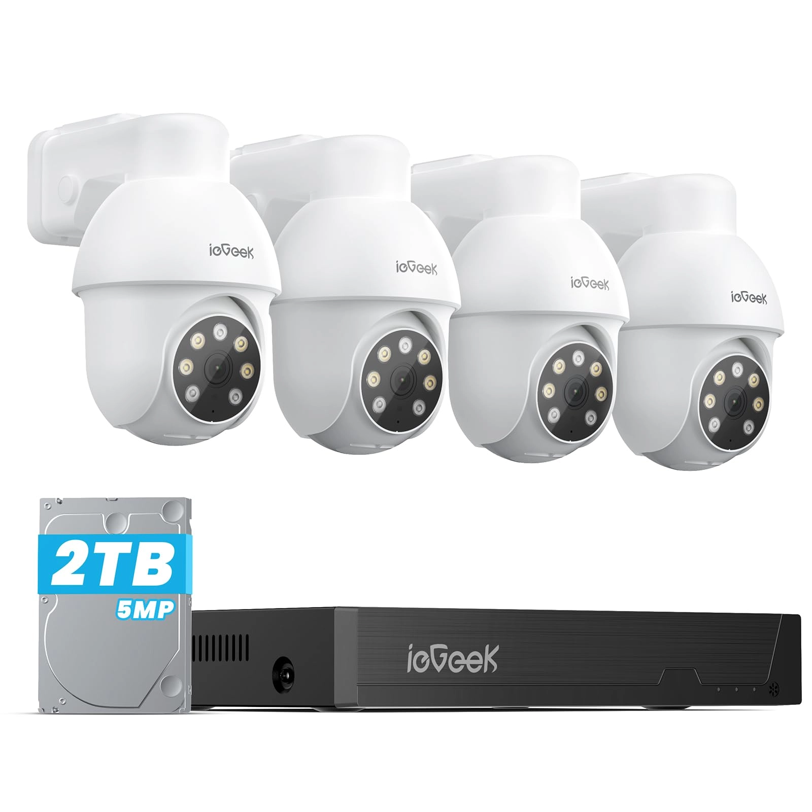 ieGeek H.265 NVR - 8 Channel 4K 2TB + Home IP Camera - 4x 5MP