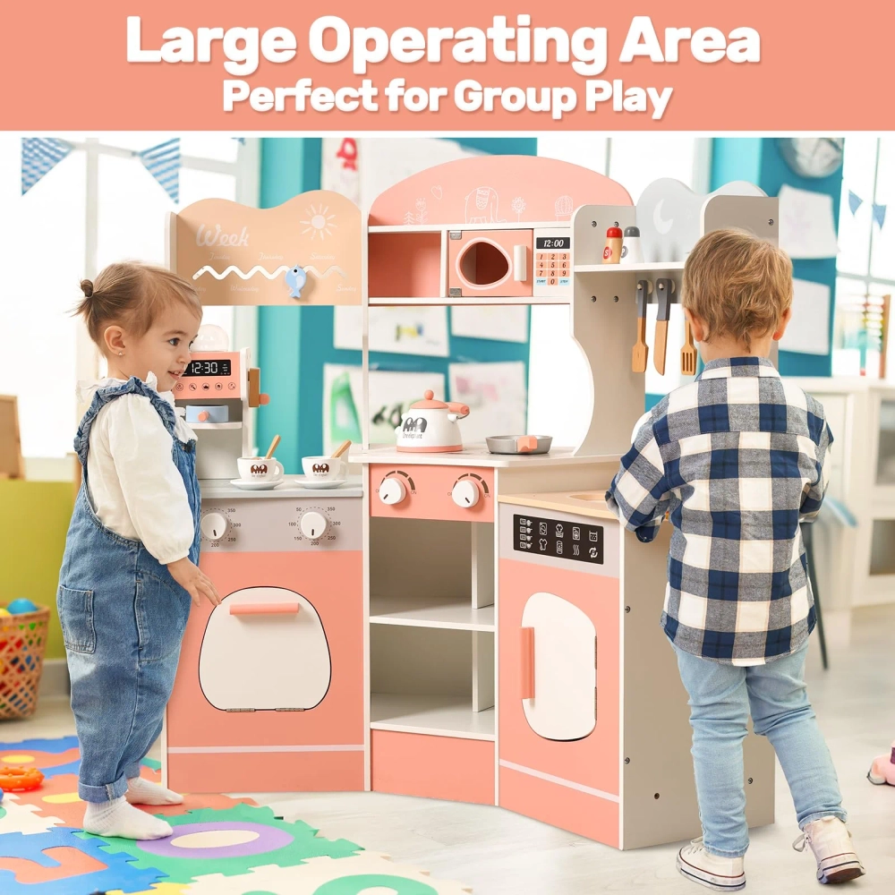 Kids Wooden Play Kitchen Set - Complete with Accessories (5551007-MSN24001)