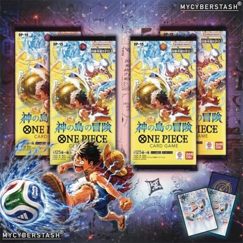 OP-15 Booster Pack - 4 Pack Japanese + Holographic Sleeves + Enamel Pin + Vinyl Stickers + World Cup 2026 Album Stickers