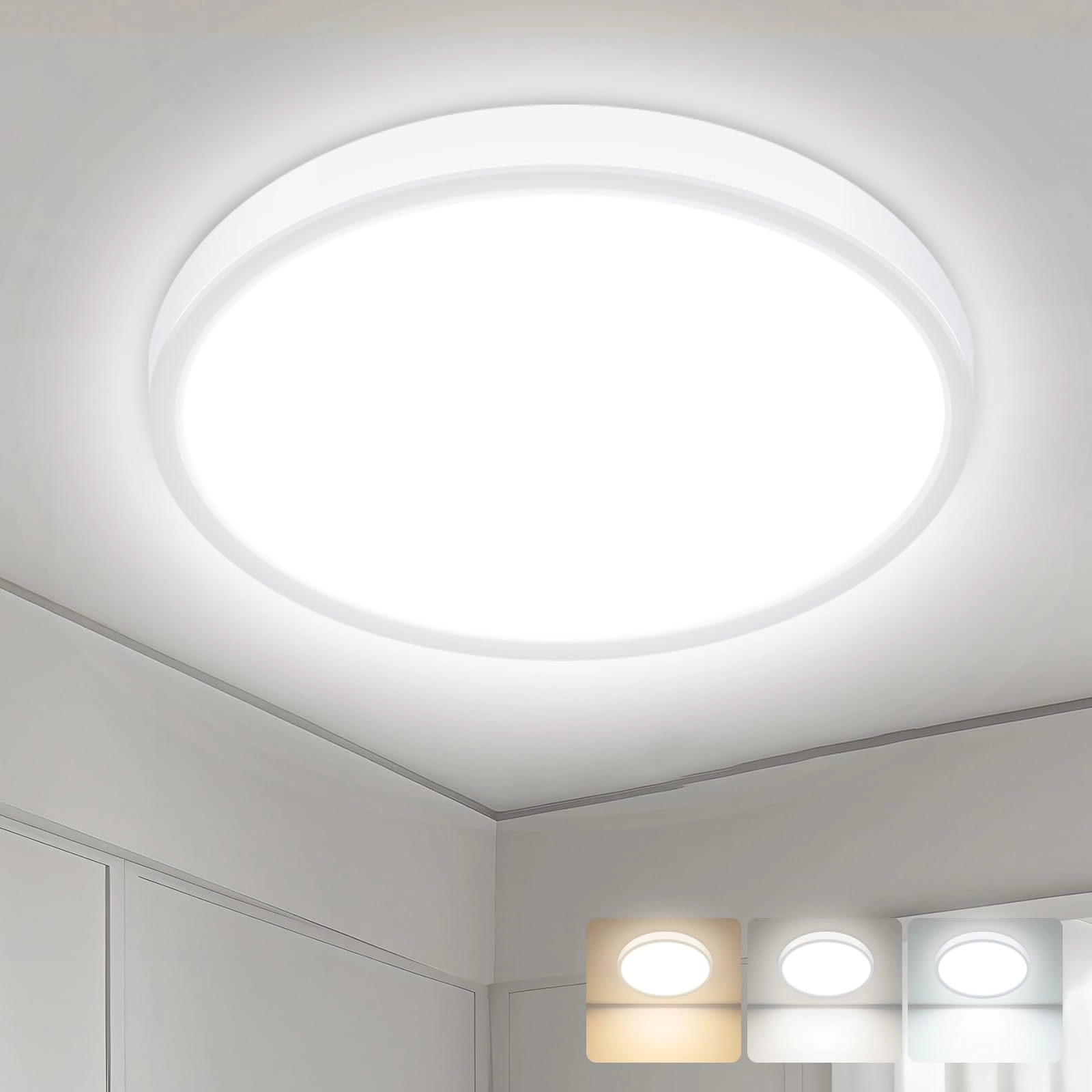 Flush Mount LED Ceiling Light - 3000K 4500K 6000K Dimmable