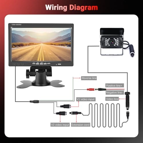 Backup Camera - 720P Night Vision + AHD Monitor - 7 inch Bluetooth