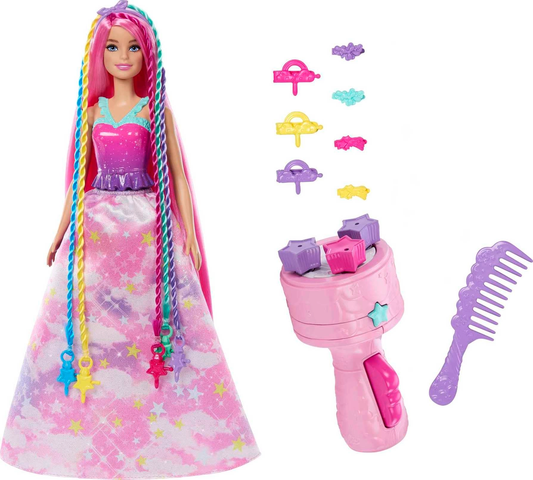 Barbie Dreamtopia Fantasy Braid Twist N Style Rainbow Hair Doll Playset - Twisting Tool Styling Accessories Ages 3+
