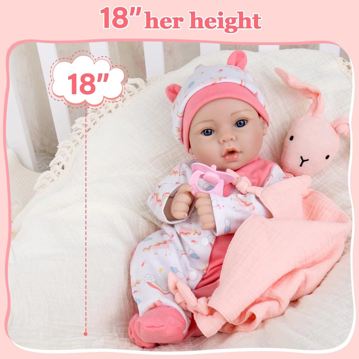 Reborn Baby Doll - 18 inch Newborn Girl Pink Outfit Ages 3+
