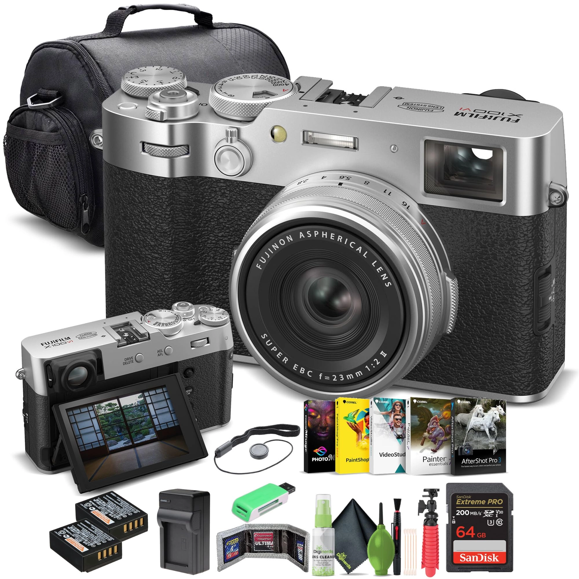 X100VI + Extreme Pro + Memory Card Reader + NP-W126 + External Charger + Photo Software + Luxury Soft Case + Flexible Tripod + Memory Card Wallet
