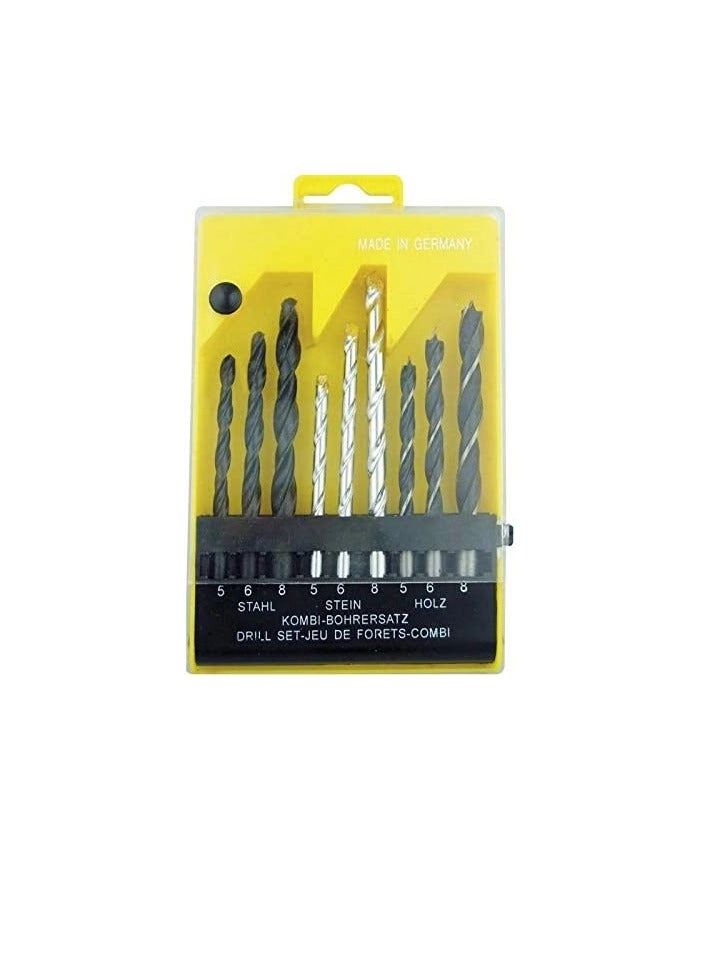 Combination Drill Bit Set - Wood/metal/concrete 9 Pcs 5,6,8mm
