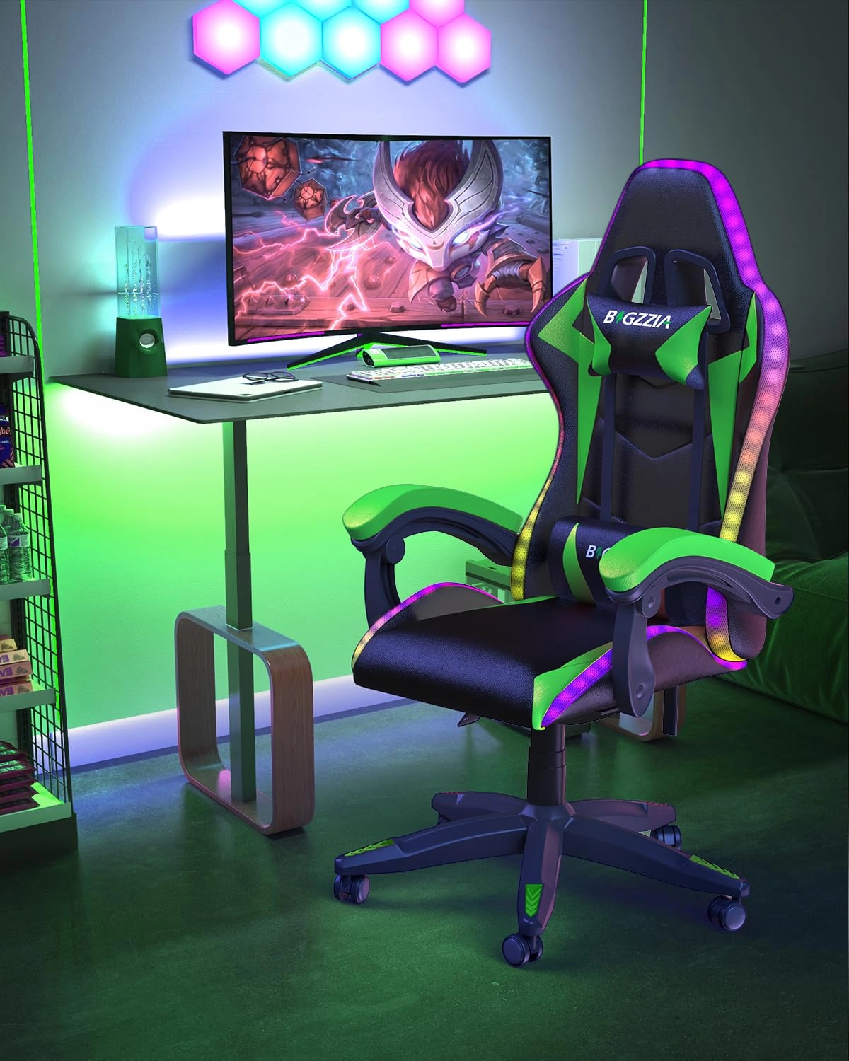 white LED gaming chair - RGB Reclining PU Leather