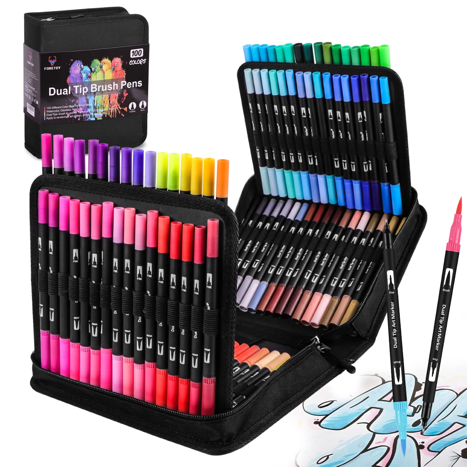 foretoy Colouring Pens - 100 pens 100 Colours 0.4mm,1-2mm