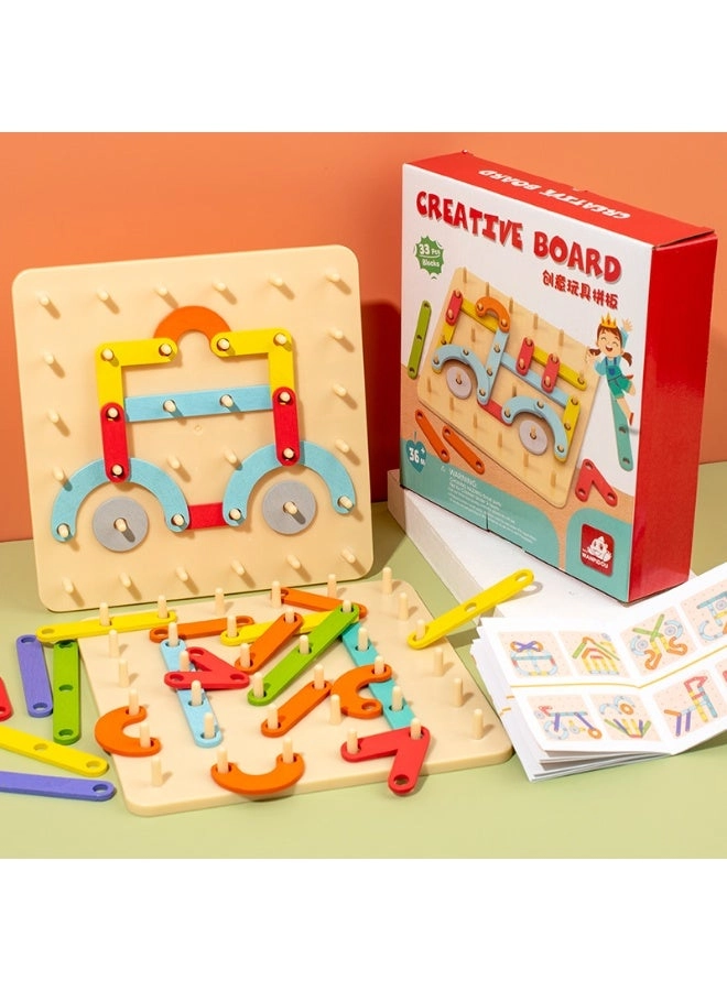 Wooden Creative Peg Board - 3+ 33 pieces