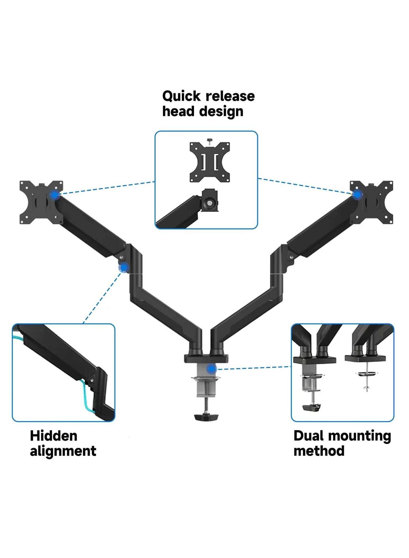 Dual Monitor Mount Stand - dual 13 to 32 Inch 75x75mm 100x100mm