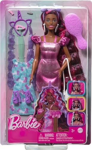Barbie Fun & Fancy Hair - 8.5 inches extra-long black hair 10 Accessories Ages 3+