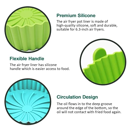 Air Fryer Silicone Pot Liners - Reusable 6.3 inches 2 Pack