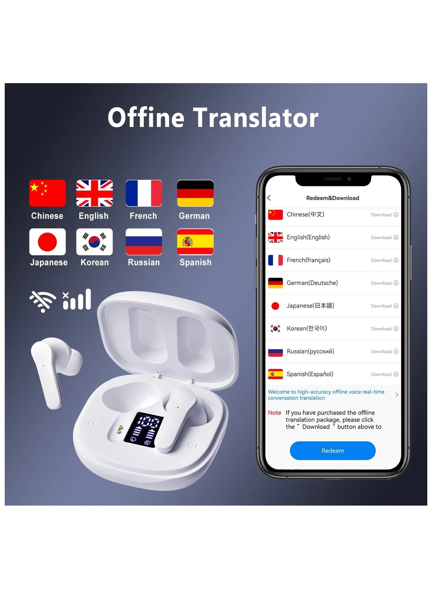 Translator Earbuds - 74 Languages