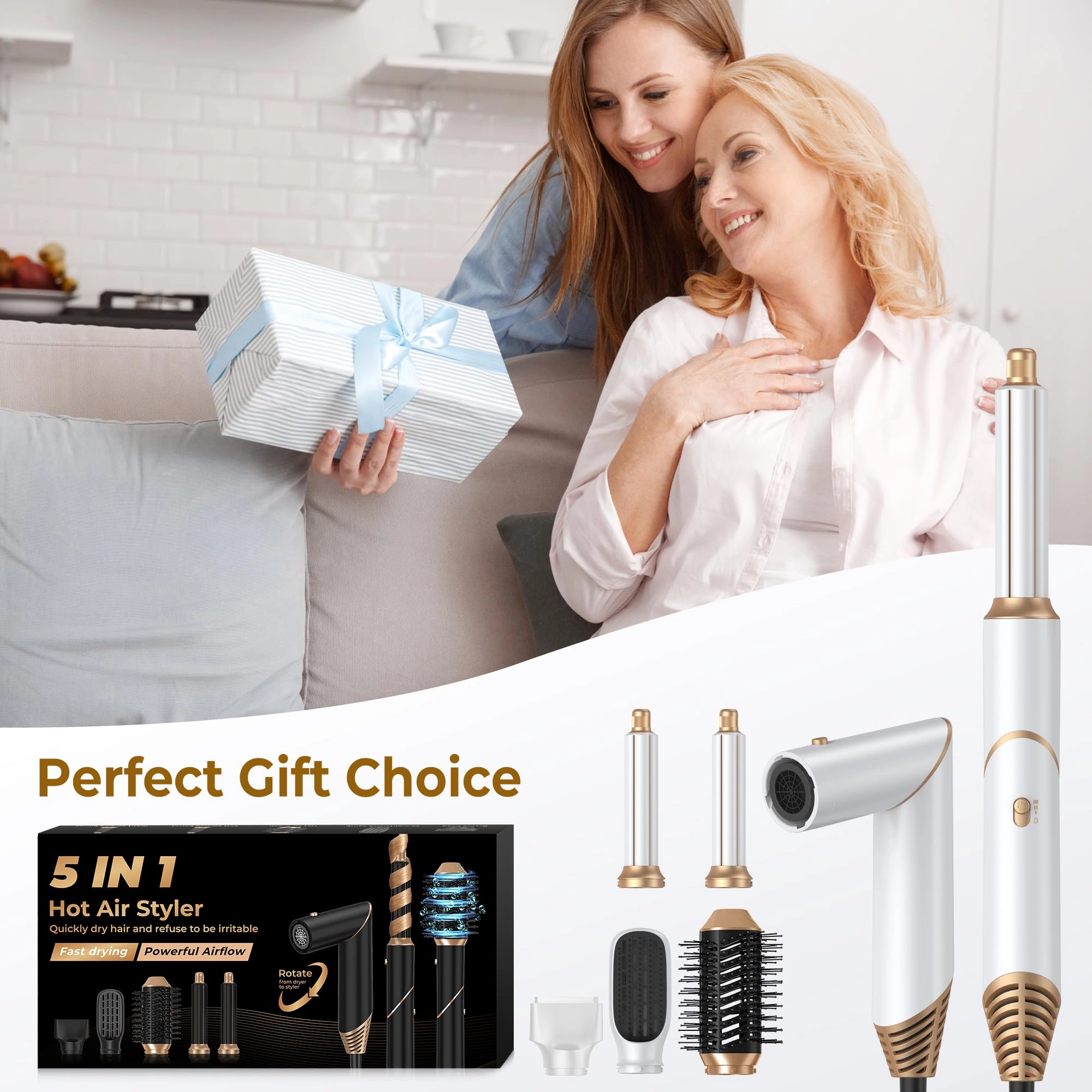 5 in 1 Blow Dryer Brush - Green Gold 800 watts
