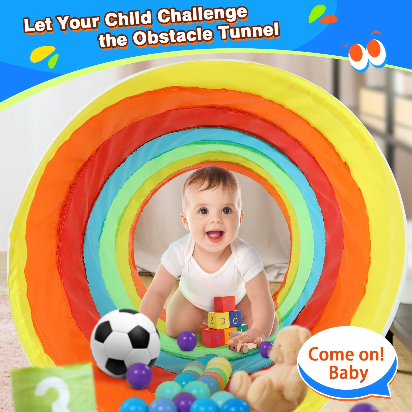 Kids Play Tunnel - Colorful Pop Up Rainbow