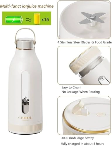 Portable Blender - 4 Blades USB-C Rechargeable Dual Battery