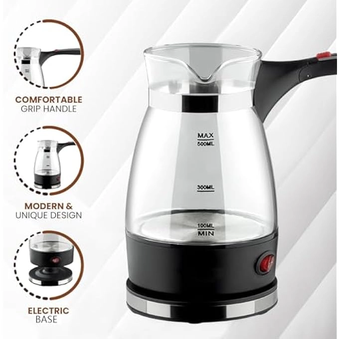 Turkish Glass Coffee Maker - Foldable Handle Portable Electric