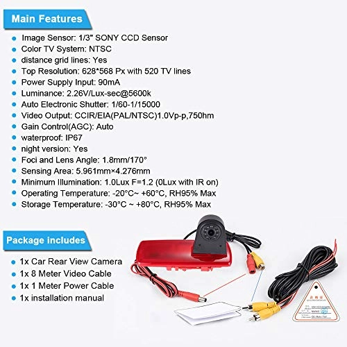 Brake Light Reversing Camera - Night Vision 1280 x 720 pixels