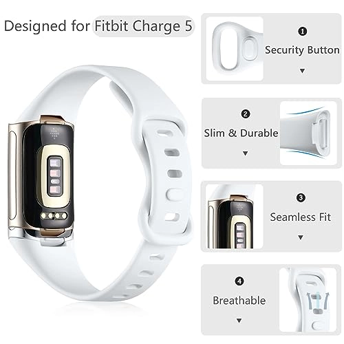 Soft Silicone Slim Watch Band for Fitbit Charge 5/Charge 6 - Black/Slate/Navy Blue/Pine Green