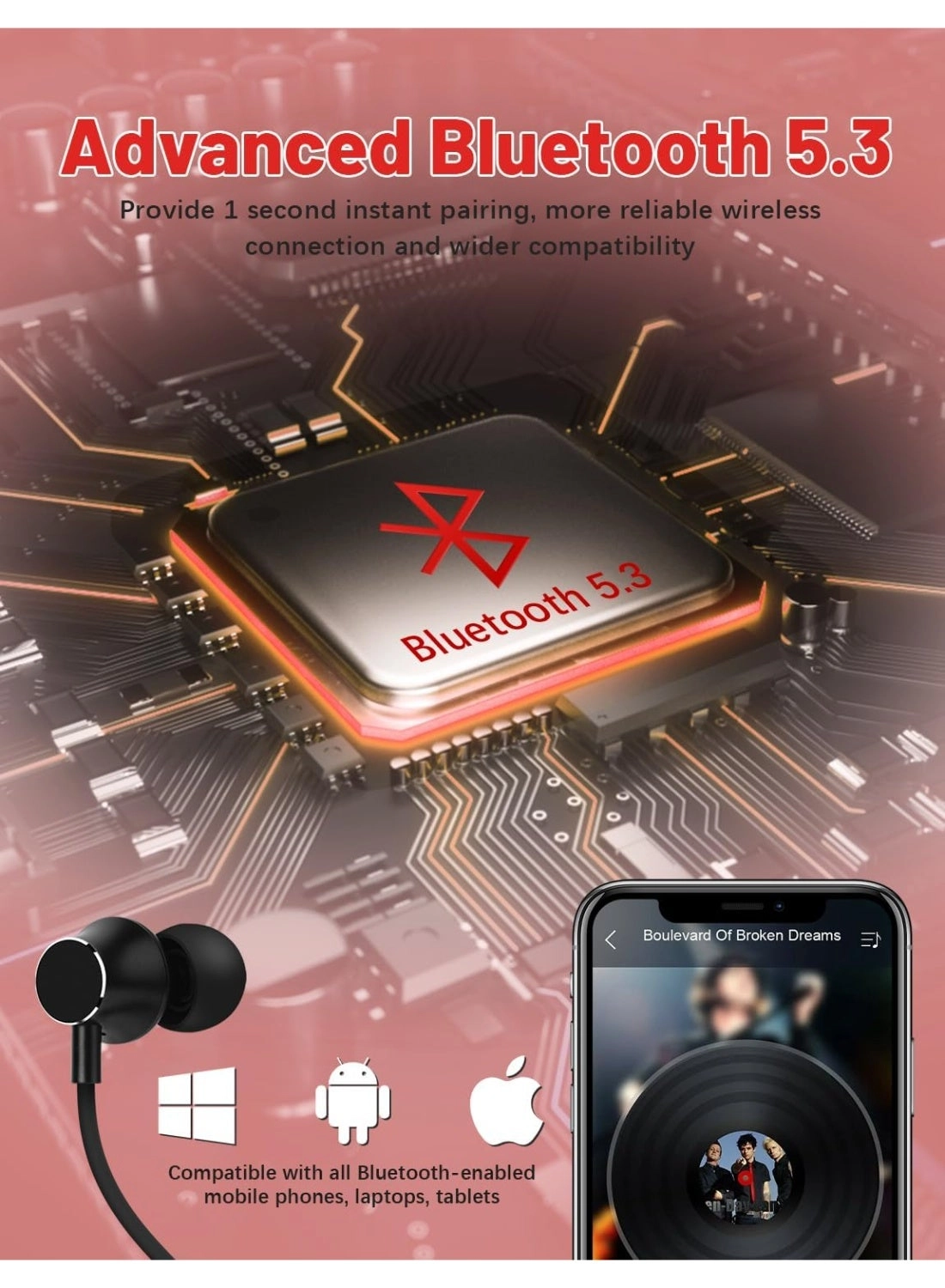 Neckband Bluetooth Headphones Wireless Headphone