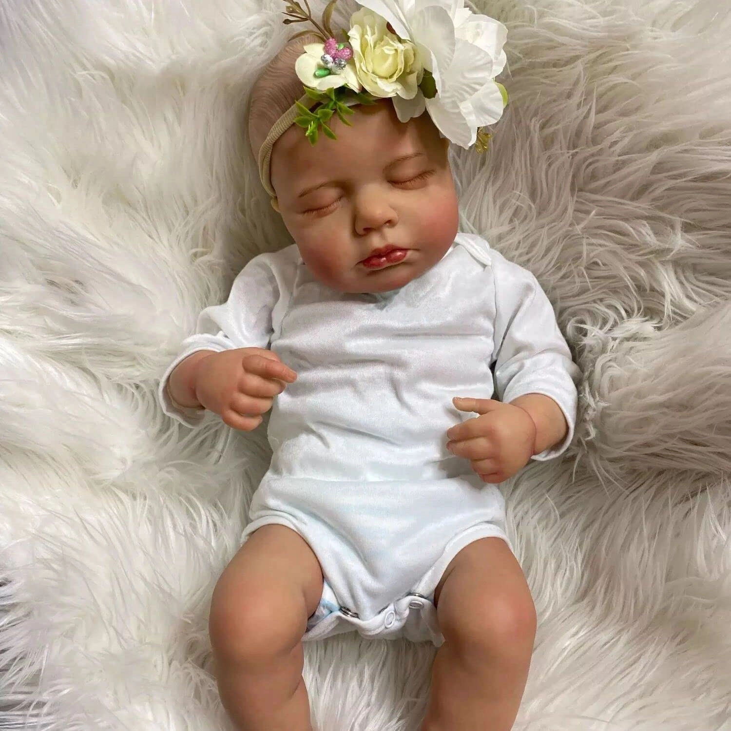 iCradle Asleep Reborn Baby Doll - 20 Inch Weighted Body Flower Headwear