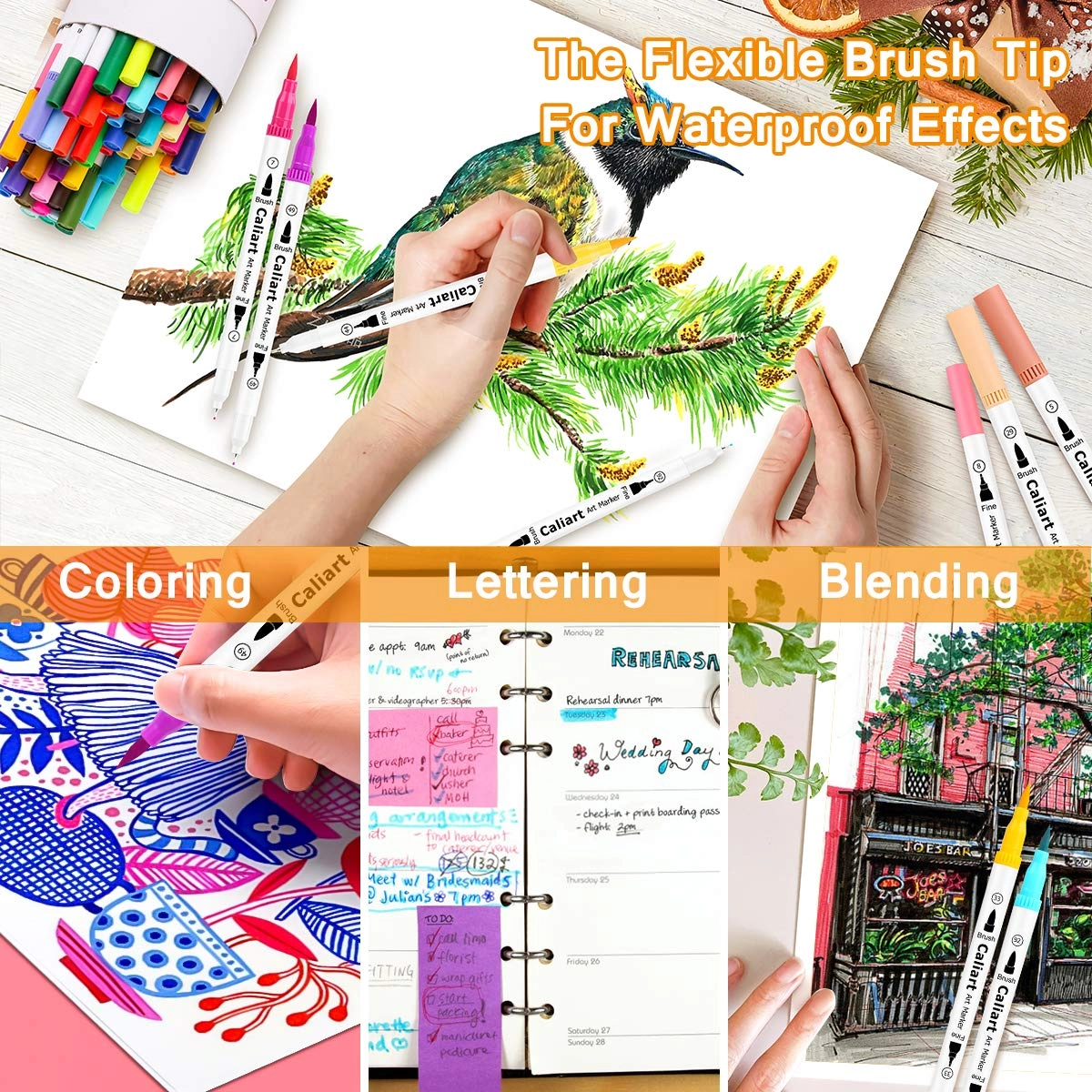 Double Tip Brush Pens - Multicolor Dual Tip