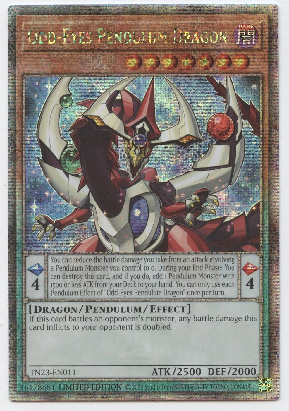 Yu-Gi-Oh! Odd-Eyes Pendulum Dragon TN23-EN011 - Quarter Century Secret Rare Limited Edition Brown