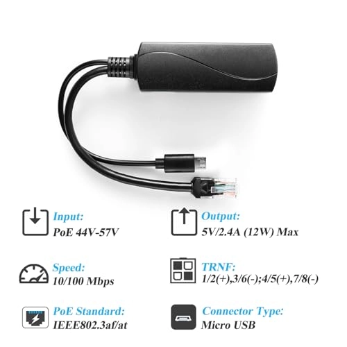 USB0502G - 37V - 57V 5V/2.4A 1 output RJ45 port 10/100/1000Mbps IEEE802.3af 12.5W