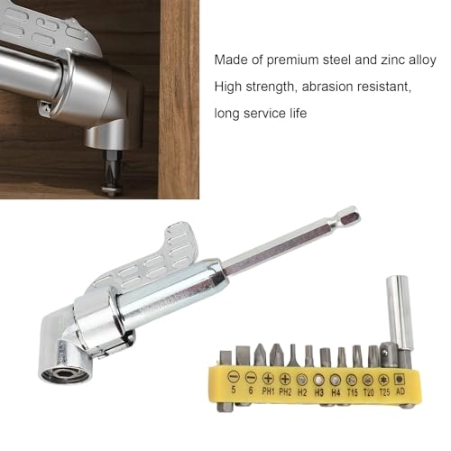 105 Degree Right Angle Drill Adapter - Zinc Alloy 12 Screwdriver Bits
