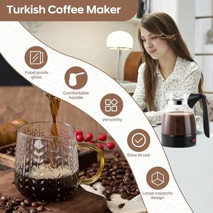 Turkish Glass Coffee Maker - Foldable Handle Portable Electric