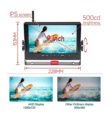 AHD Digital Wireless Backup DVR Camera and 9 Inch AHD 4CH Monitor Kit - Night Vision Wireless 1280×720P