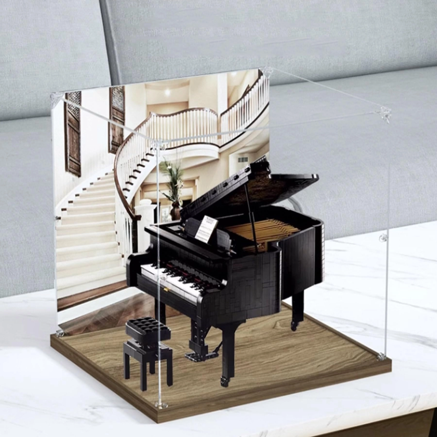 FEIRUBO Acrylic Display Box - Compatible with Lego 21323 Grand Piano Wooden base