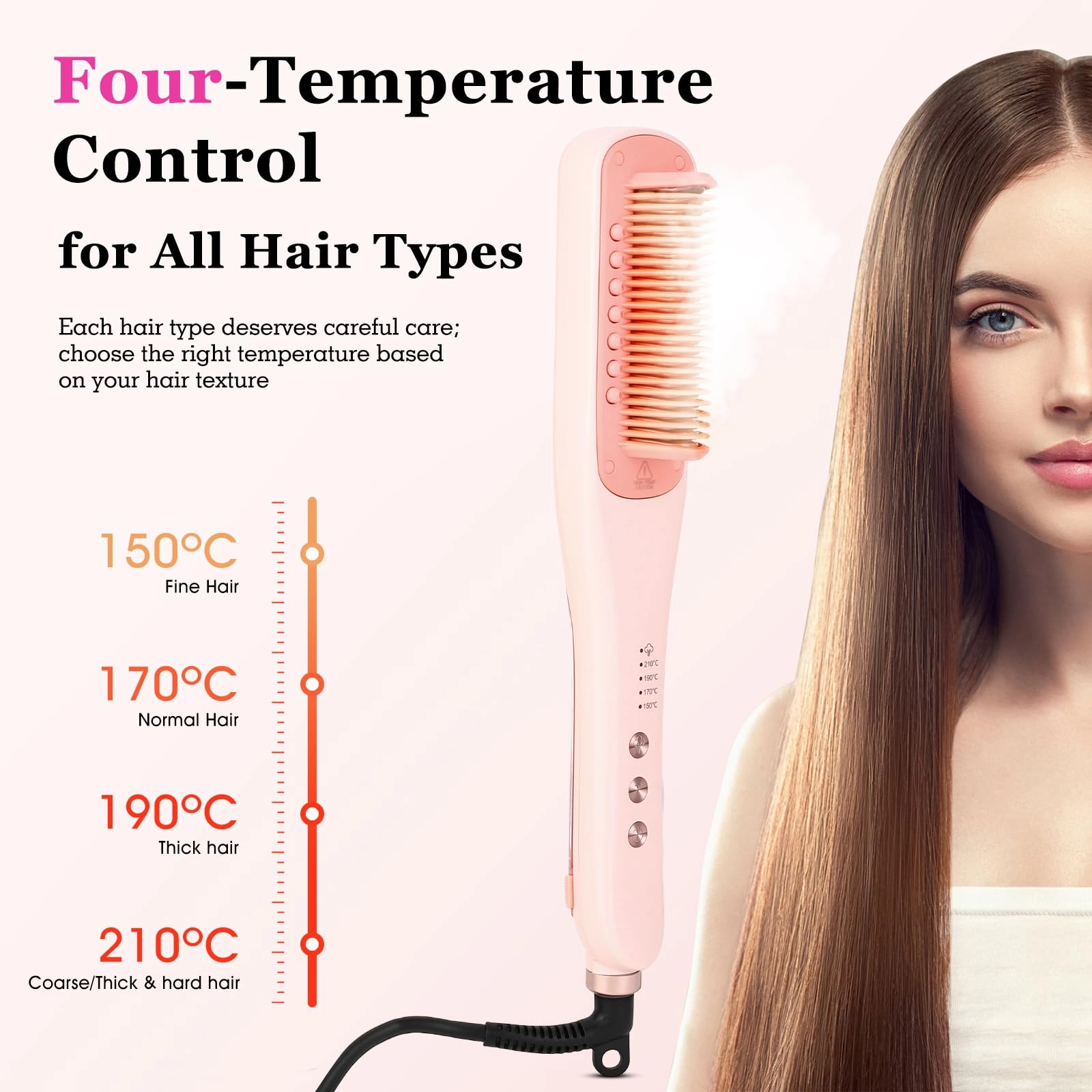 Steam Straightener Brush - 5 Settings 150-210℃ White