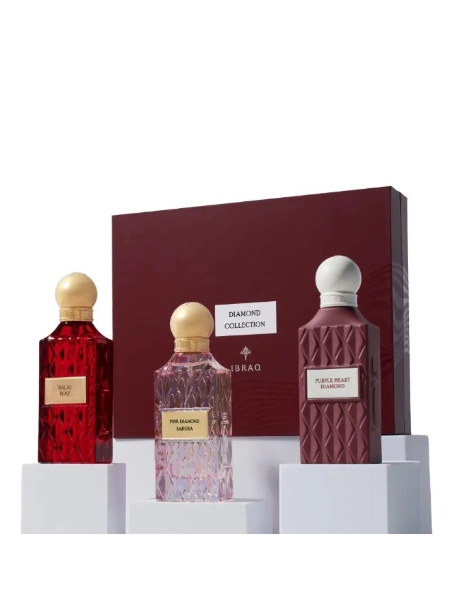 IBRAQ Pink Dimond Eau de Parfum 75ml + Purple Heart Dimond Eau de Parfum 75ml + Balase Rose Eau de Parfum 75ml