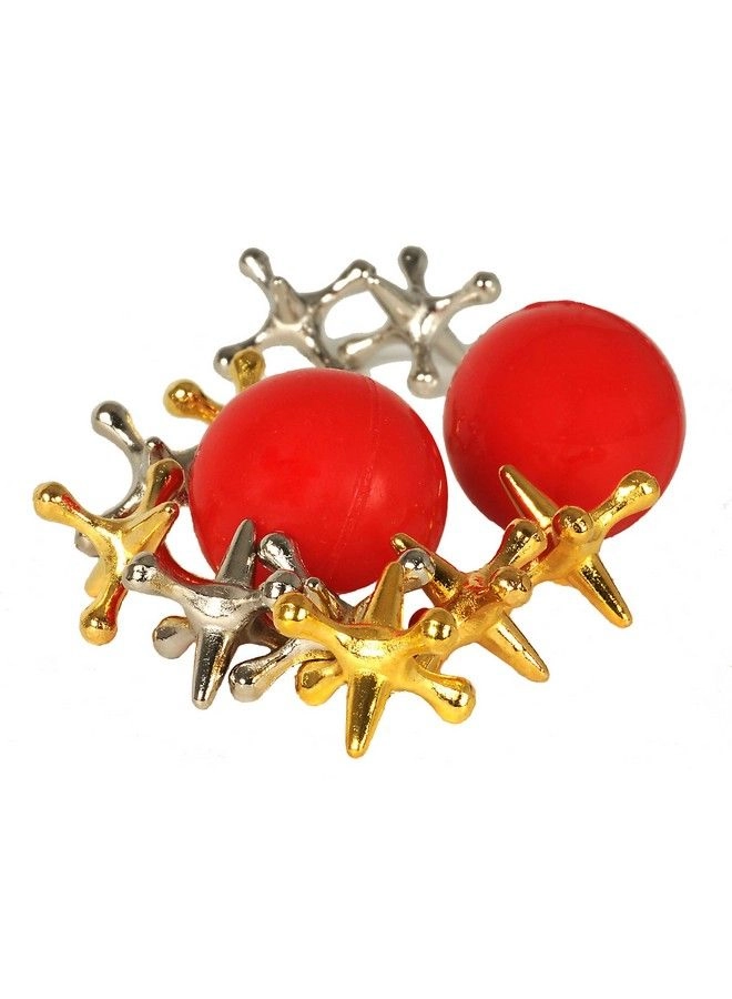 Old-Fashioned Metal Jacks - Wooden Box Red
