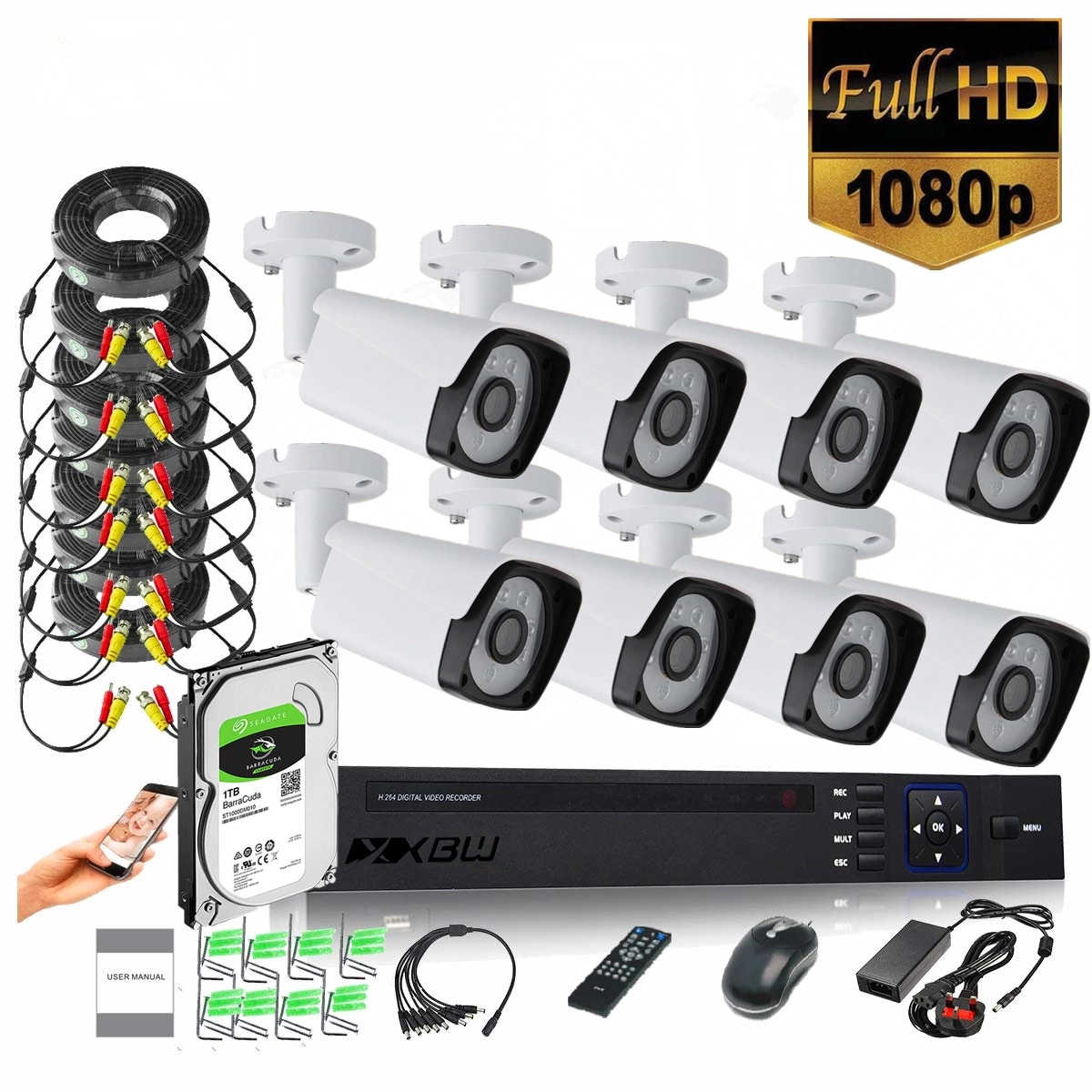 XBW 8Channel CCTV security Kit - 8pcs 1080P/2.0MP 1920X1080