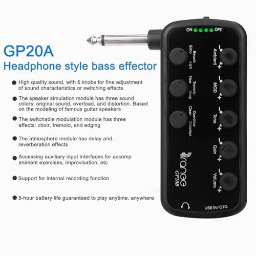 Portable Guitar/Bass Headphone Amp - USB Multi-Effects Recording