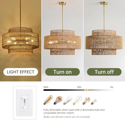 Boho Rattan Chandelier - 1.9"-51.2"