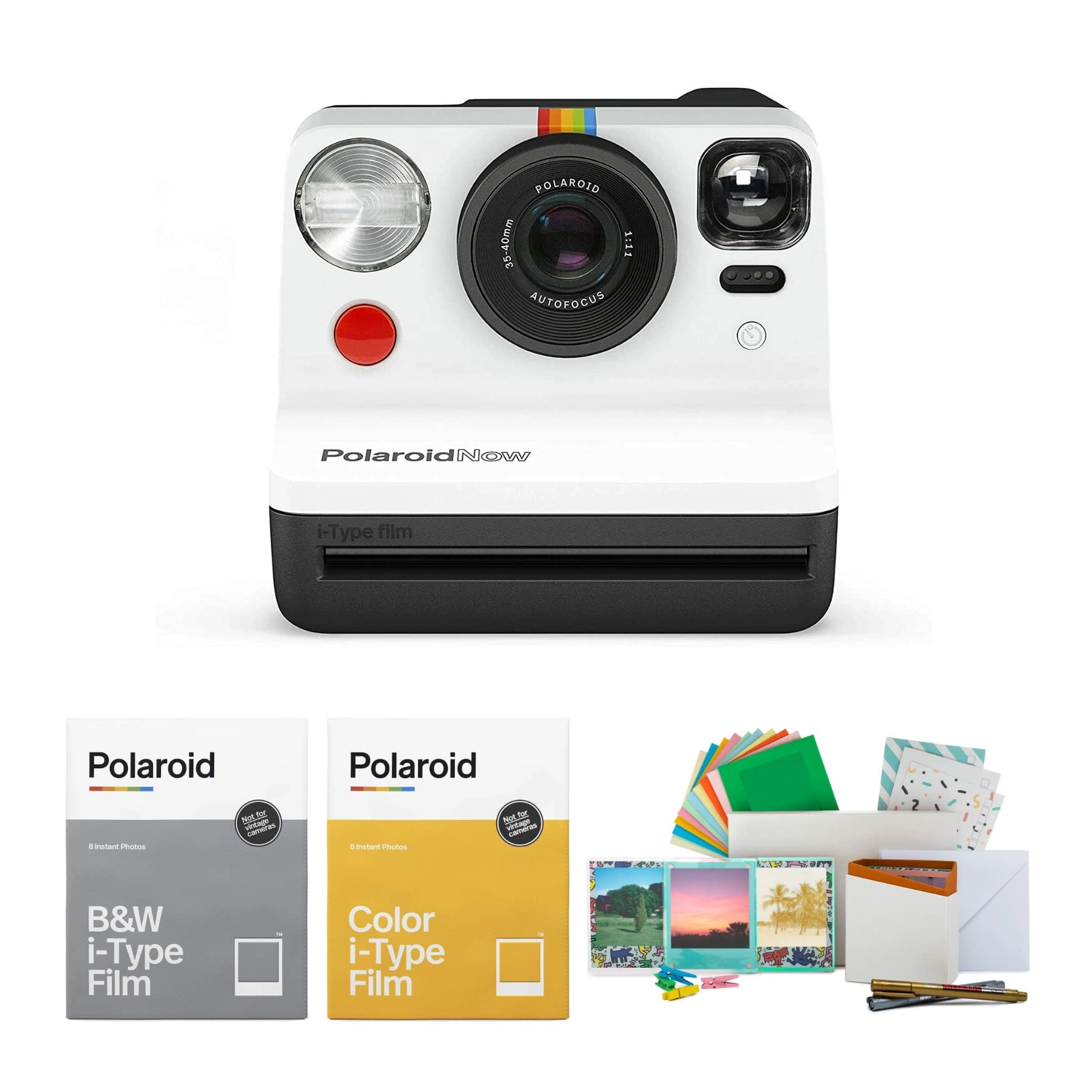 Polaroid Now Gen2 - Black and White I-Type + Color I-Type Film - 16 Photos + Small White Photo Album