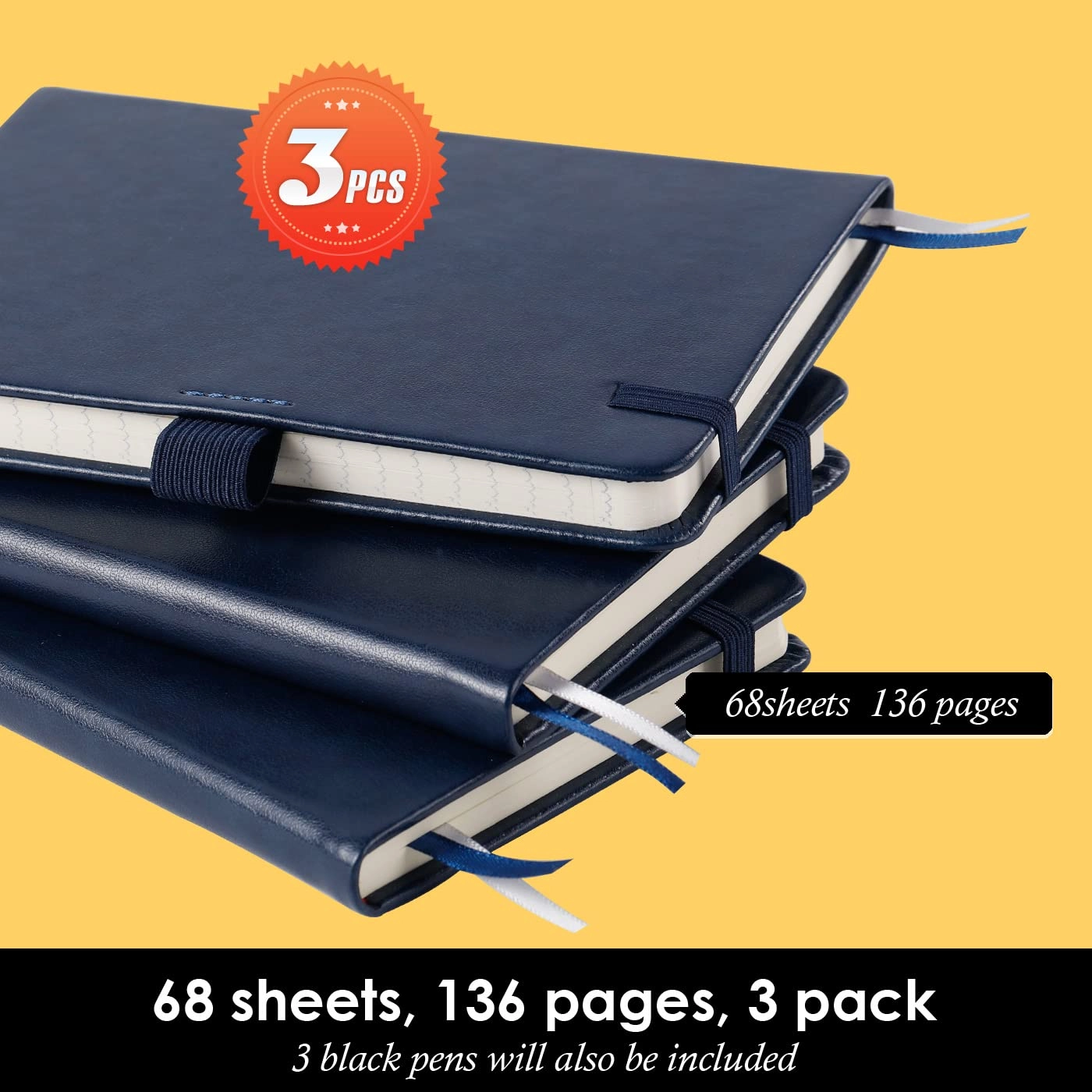 Small Notebook Journal - 68 Sheets 3 Pack Ruled