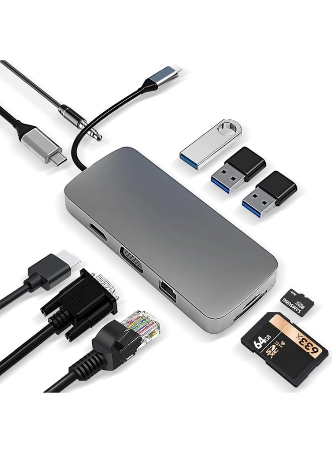 10-in-1 USB C Hub Docking Station - USB C MacBook Pro, Type C Laptops & Devices