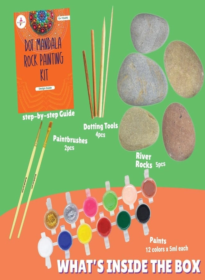Dot Mandala Rock Painting Kit - DIY Art Kit 5 Large Reusable River Rocks 4 Dotting Tools