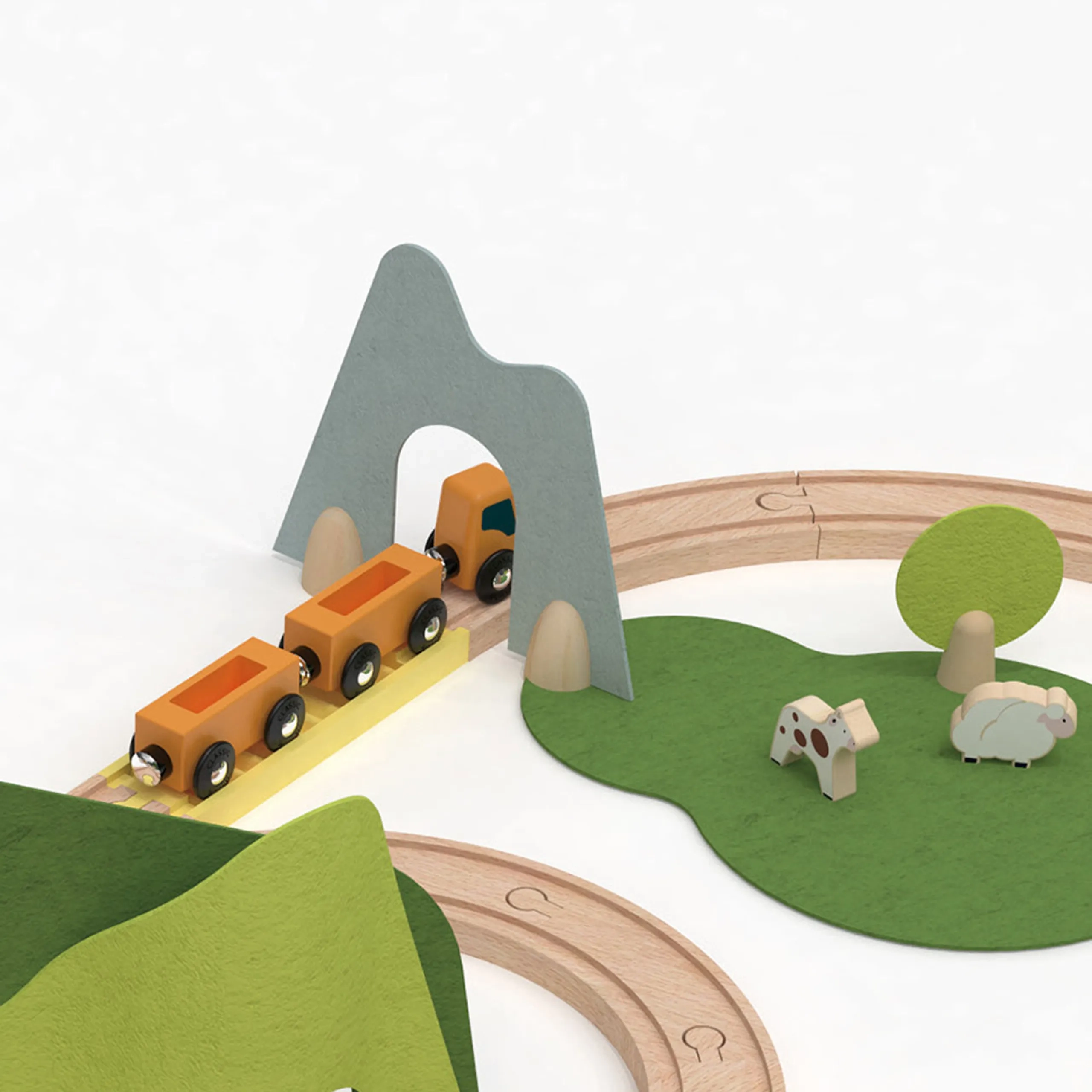 Wooden Natural Train Set - 100-piece