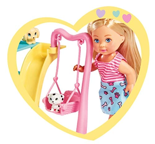 Evi Love Puppy Fun Doll - Three Cute Puppies Swing, Slide and 2-in-1 Buggy 12 cm Ages 3+
