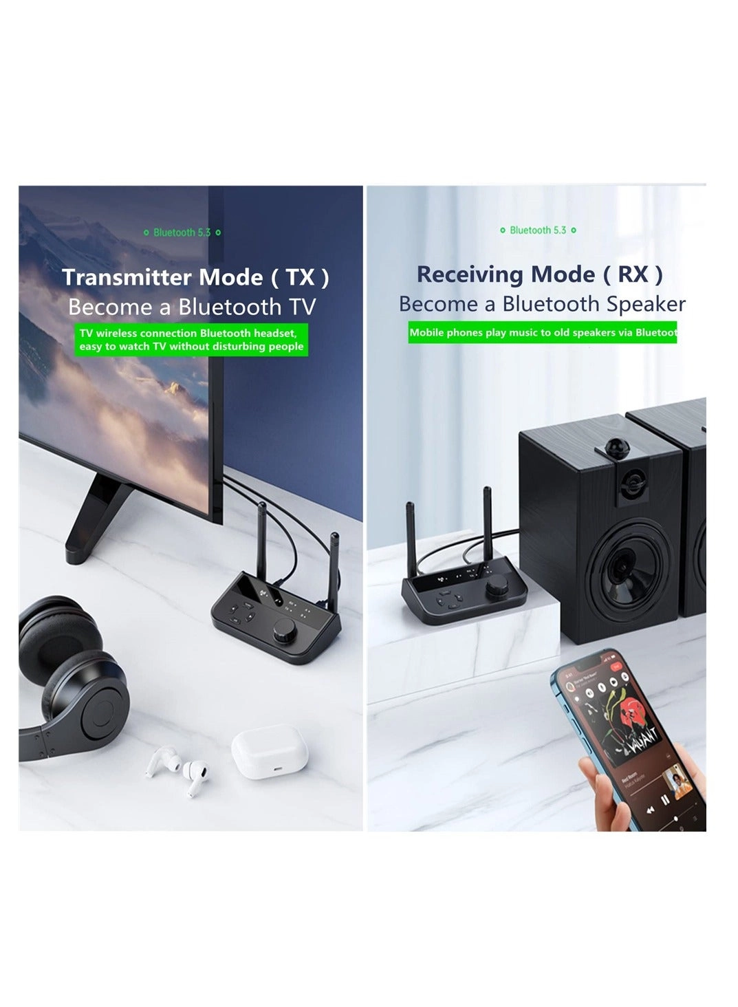 Bluetooth Transmitter & Receiver - Bluetooth 5.3 AUX/RCA Type-C