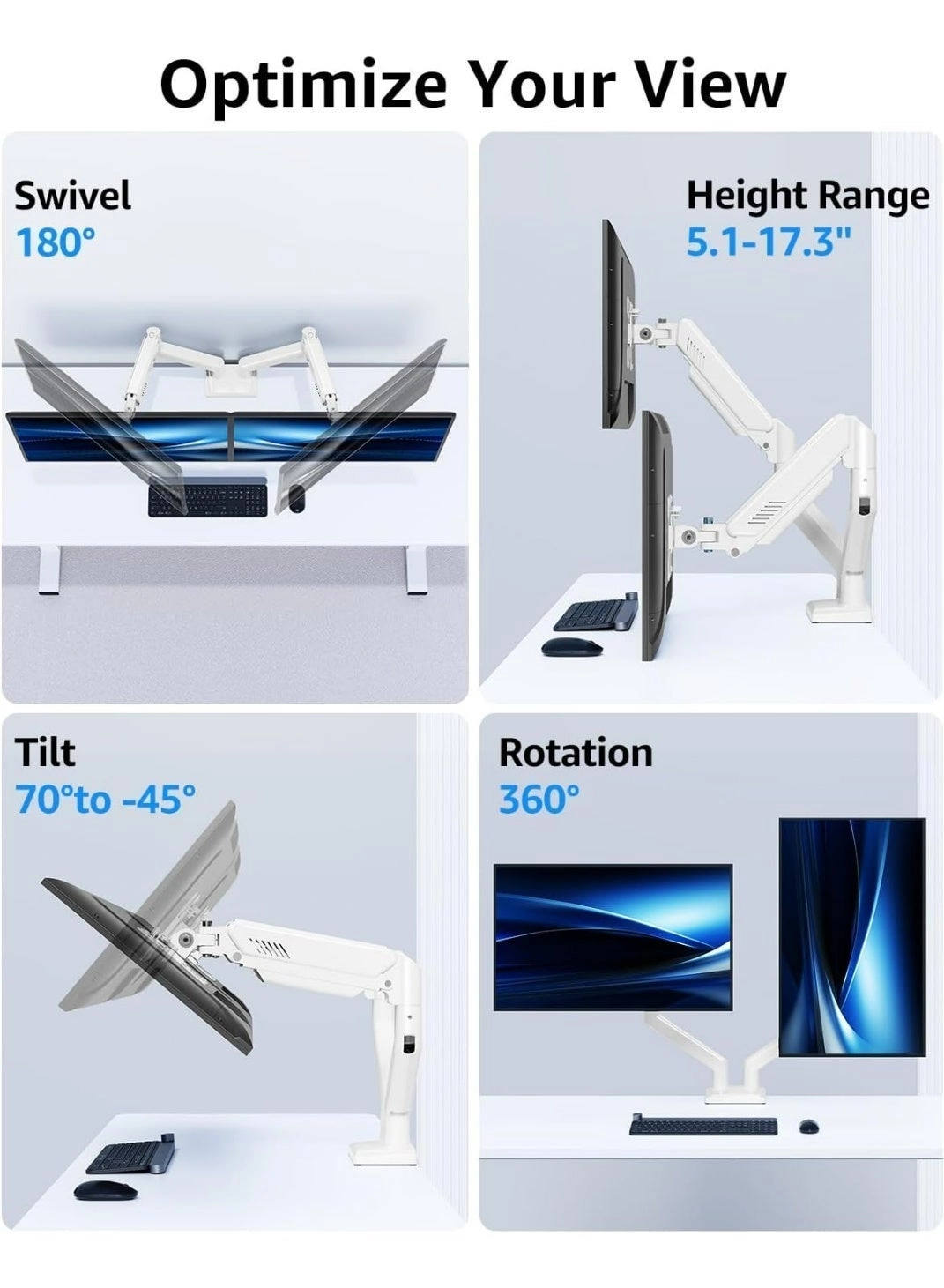 Dual monitor arm - 14-34 inch 75x75mm/100x100mm