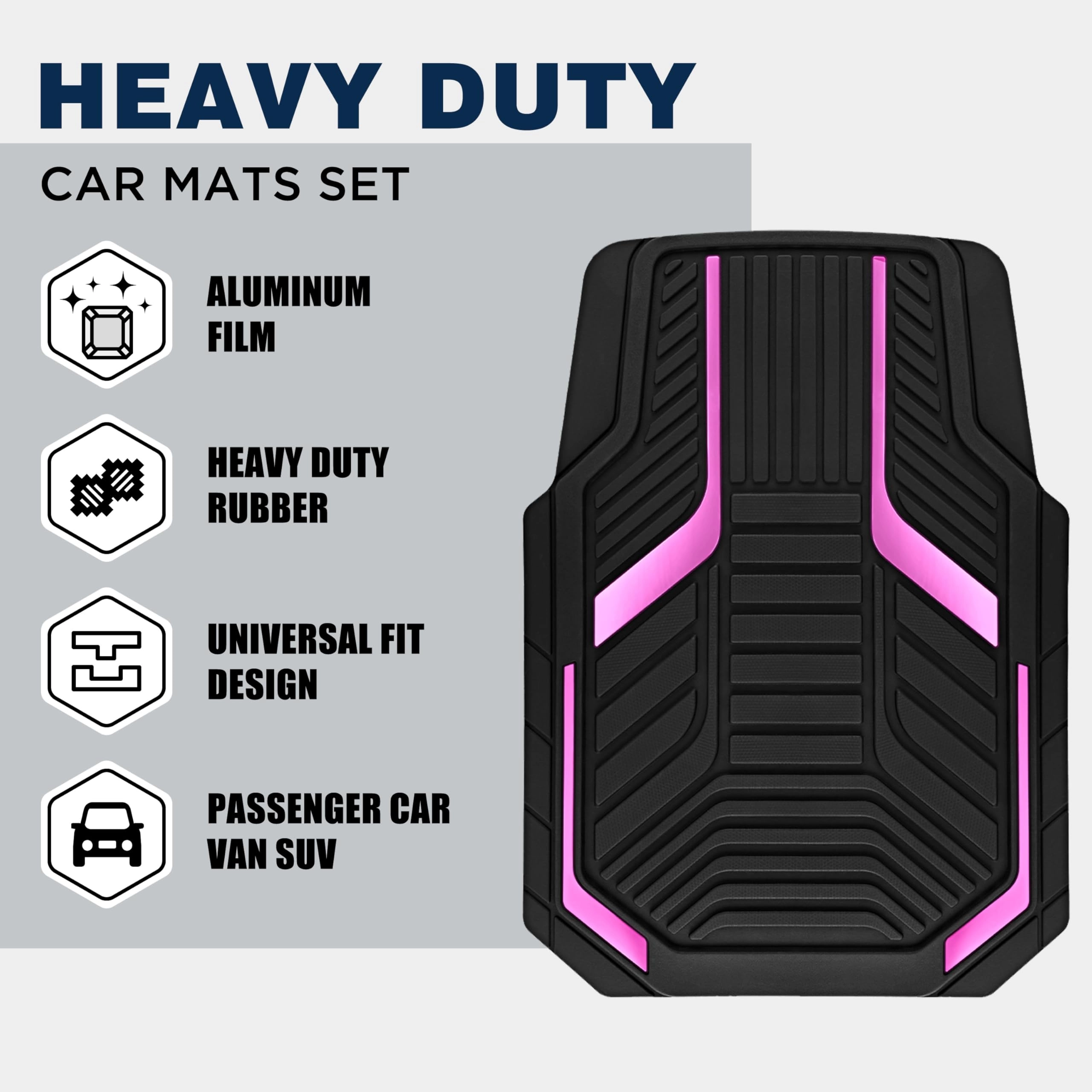 Heavy Duty Rubber Floor Mats - Pink Universal Fit