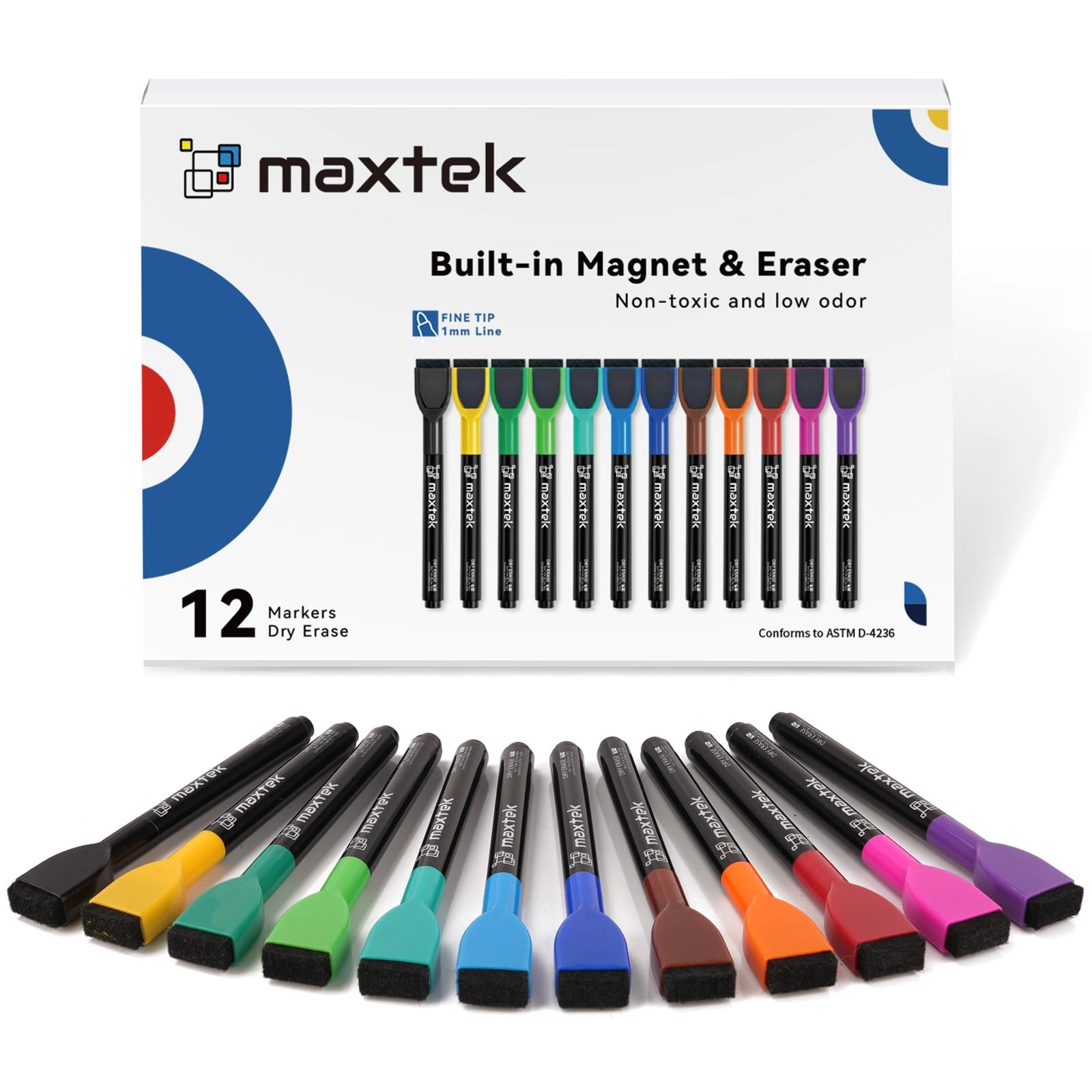 Magnetic Whiteboard Pens - 12 Colours Fine
